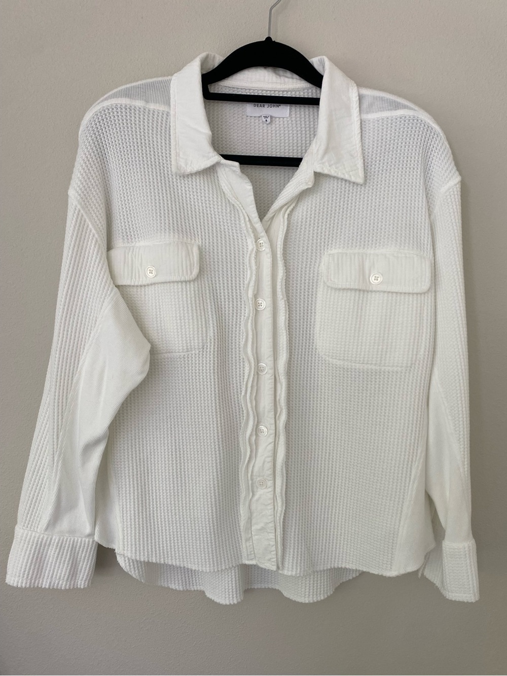 Dear John White Waffle Knit Button-Up Shacket Small NOWT